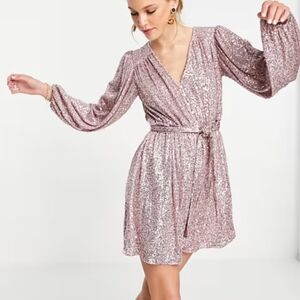 River Island Pink Sequin Belted Mini Dress